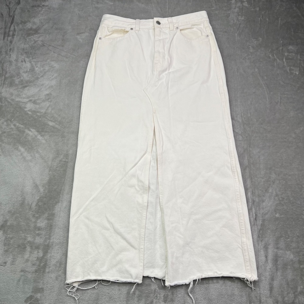 Madewell The Rilee Denim Midi Skirt Size 27 Slit Tile‎ White Cotton 90s